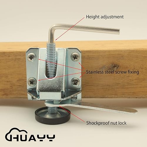 Miniatura 4 de HUAYY - Patas niveladoras de muebles resistentes de 2 pulgadas de altura ajustables y bloqueo de tuercas hexagonales (paquete de 4)