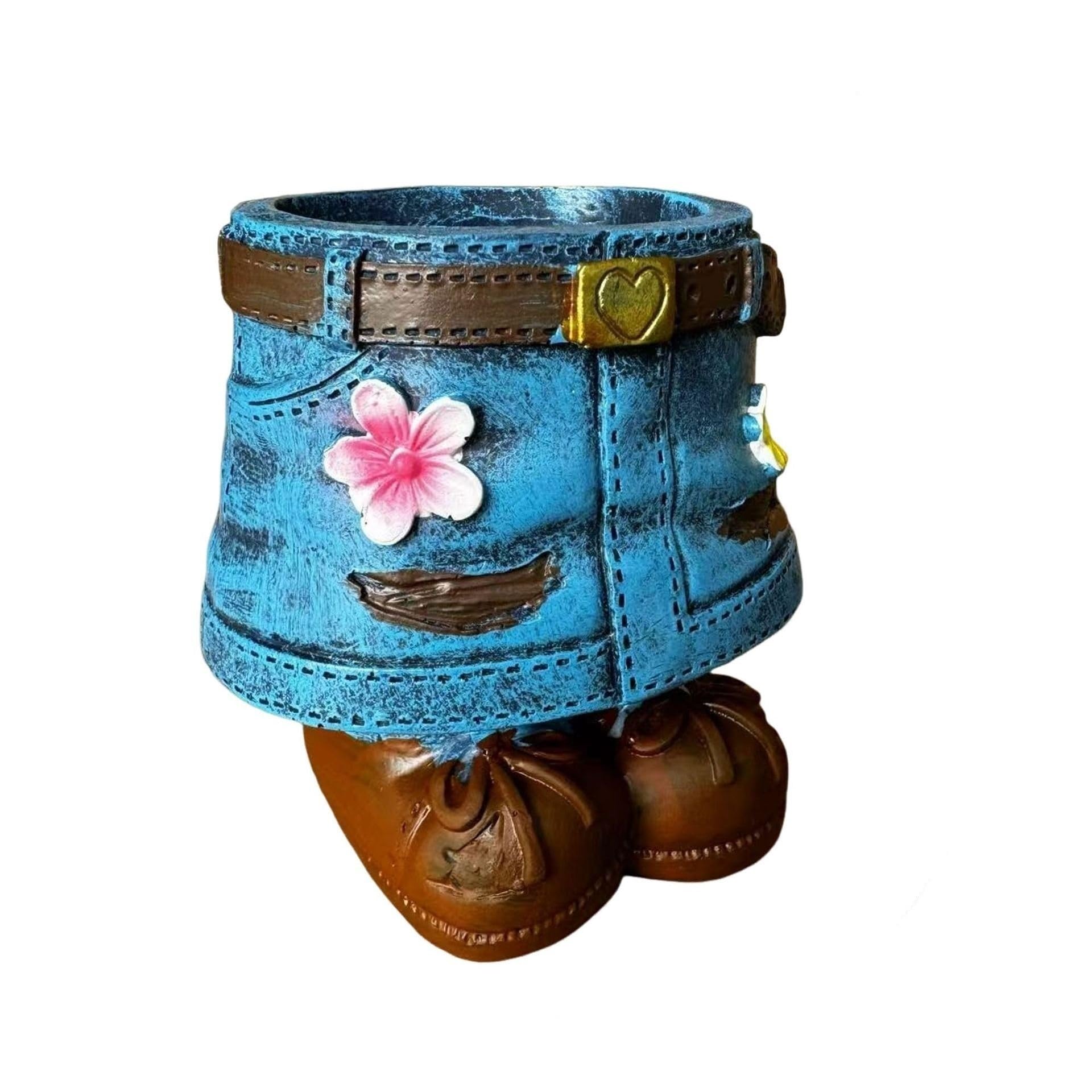 HABITZ Creative Denim Pants Jeans Skirt Flower Pot Resin Succulent Planter Flowerpot Garden Figurines Ornament Plant Pots Decorative For Succulents Outdoor Indoor Home Lawn Yard Courtyard(1)