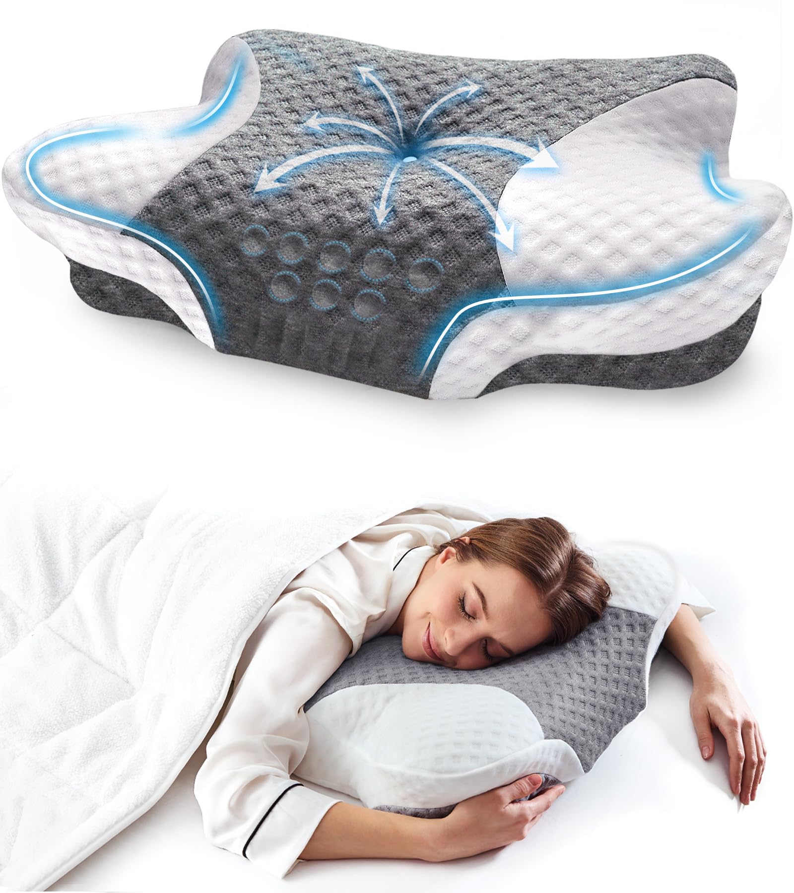 Memory Foam Cervical Neck Pillows - Side Sleeper Pillows for Pain Relief Contour Memory Fo...