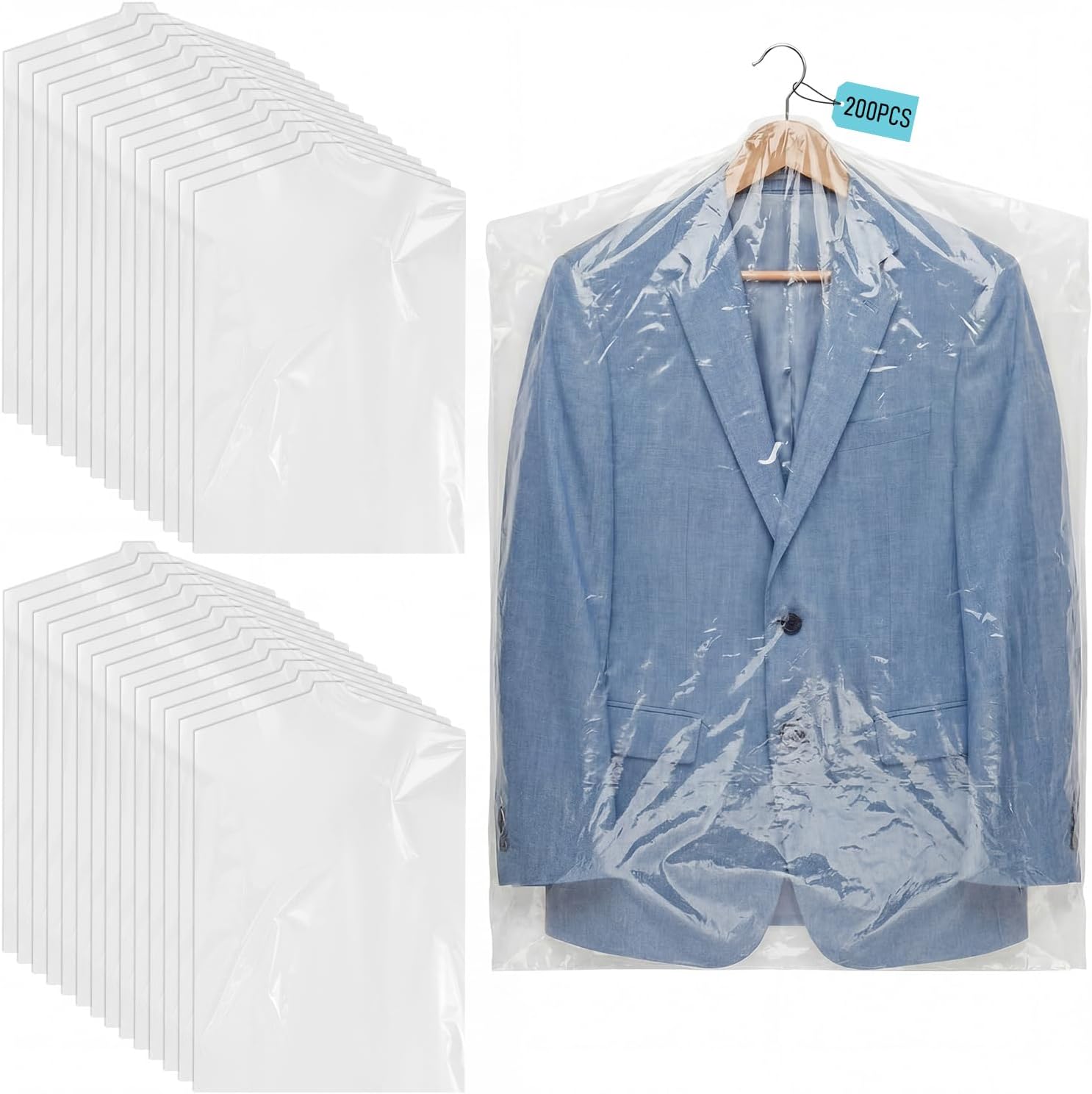 200 Pack Dry Cleaning Garment Bags, 23.6 x 35.4 Inch Clear Plastic Dry Cleaners Bags for Hanging Clothes Dust Protection Clothes Covers for Travel Moving, Home Storage (Hanger Not Included)