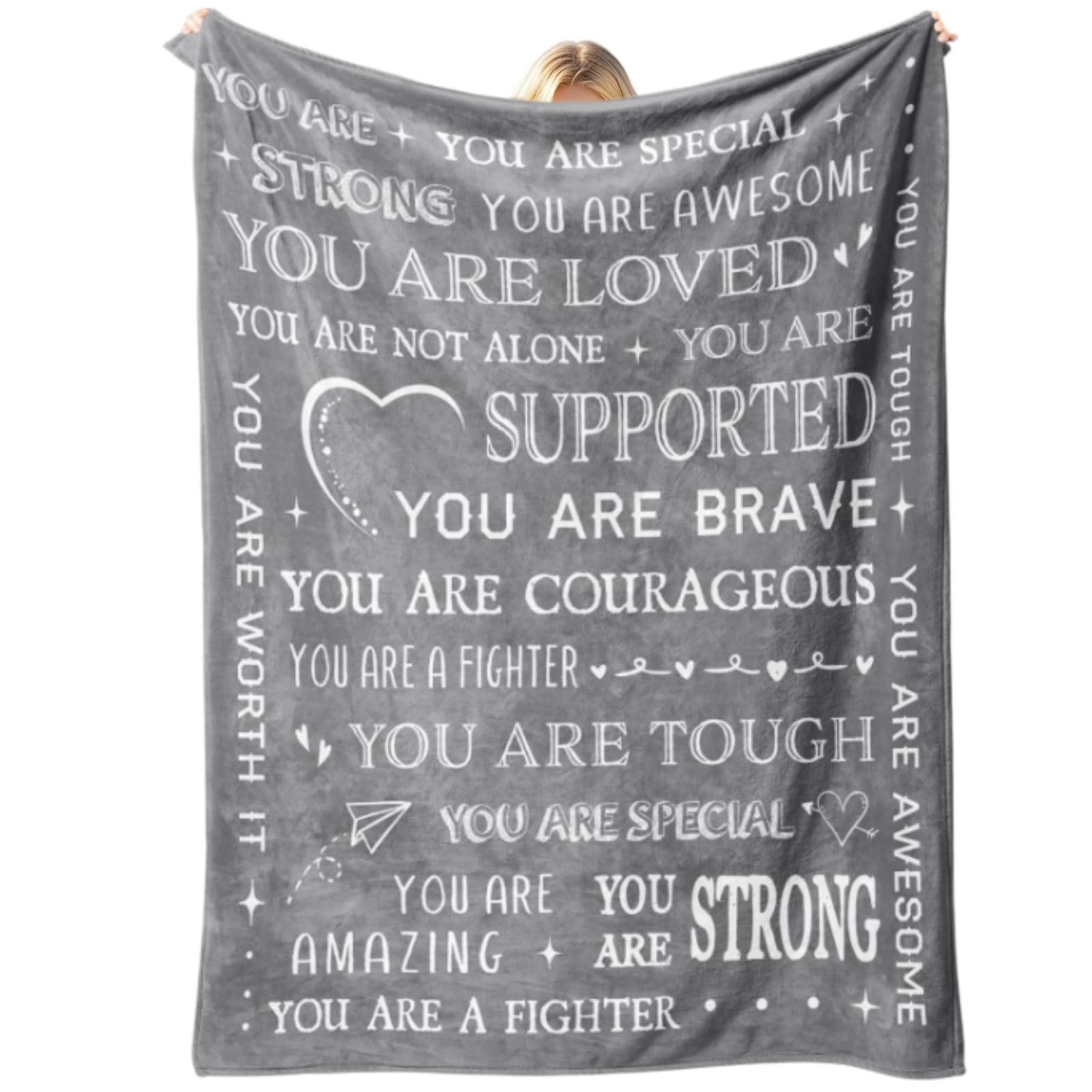 Meetoz Women's Grey Gifts For Or Men - Get Well Soon Blanket, Inspirational Blanket For Her Him, Cheer Up Hug Healing, Thinking Of You Gifts/Encouragement Healing/Inspirational Present (A)
