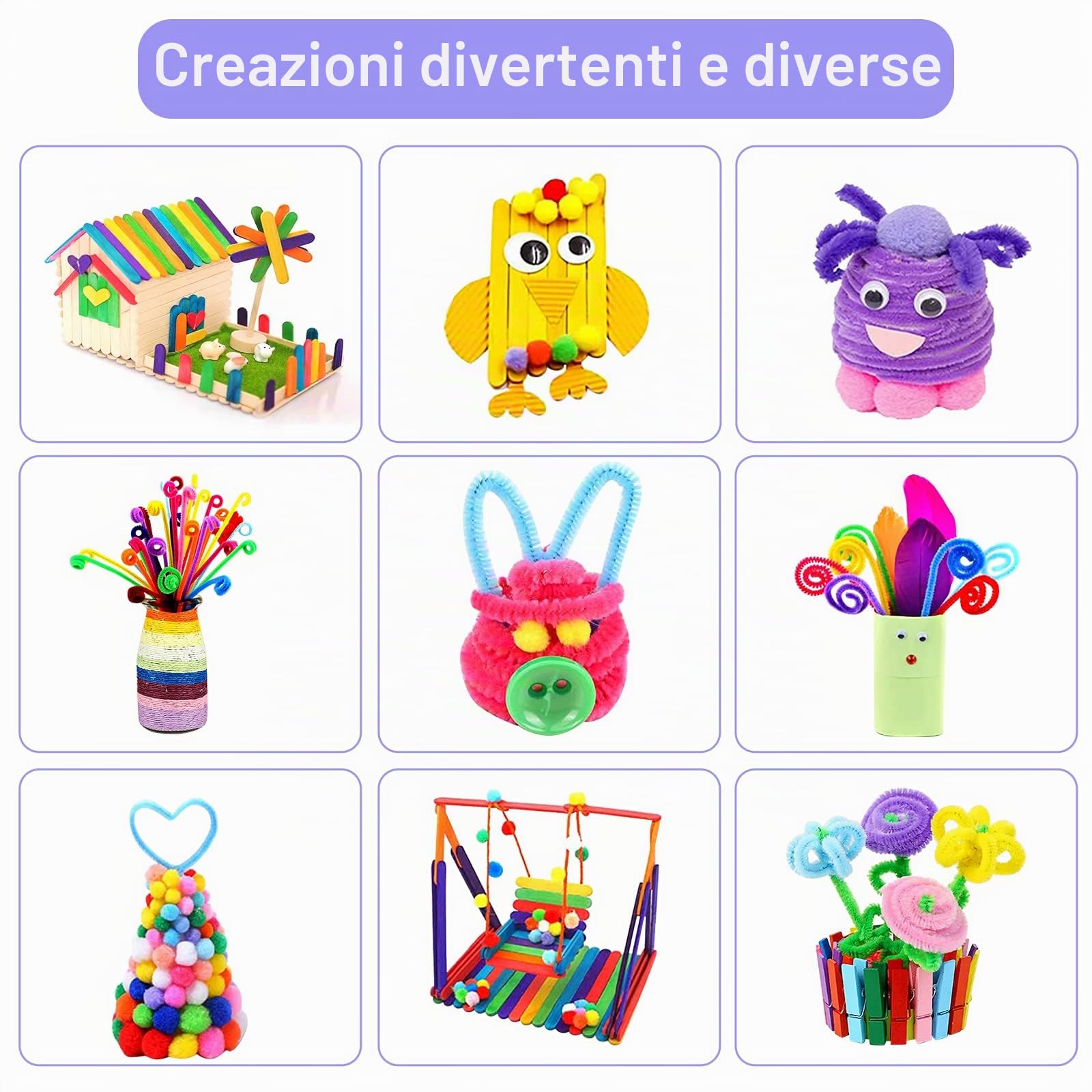 Withosent Set fai da te per bambini, 3000 + pezzi, fai da te per bambini, set fai da te per bambini, detergente per pipe, ghiaccio sul gambo, pompon, perline, scrapbooking