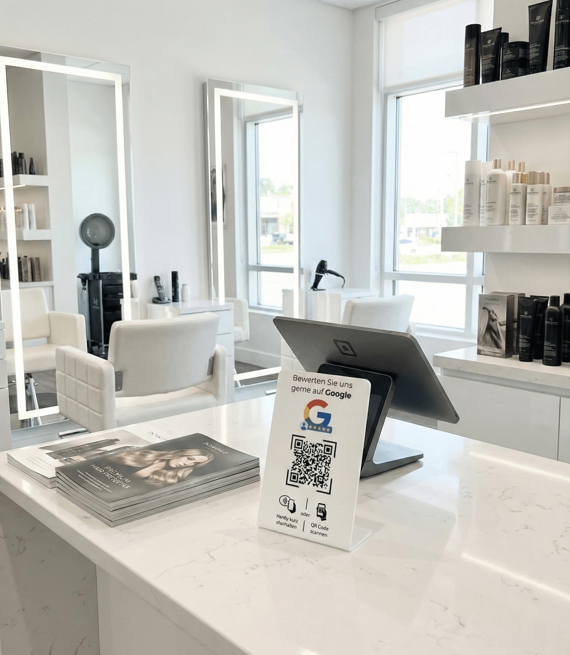 Aufsteller Schild für Google Bewertungen mit QR-Code NFC 16,5 x 10,5 cm weiß