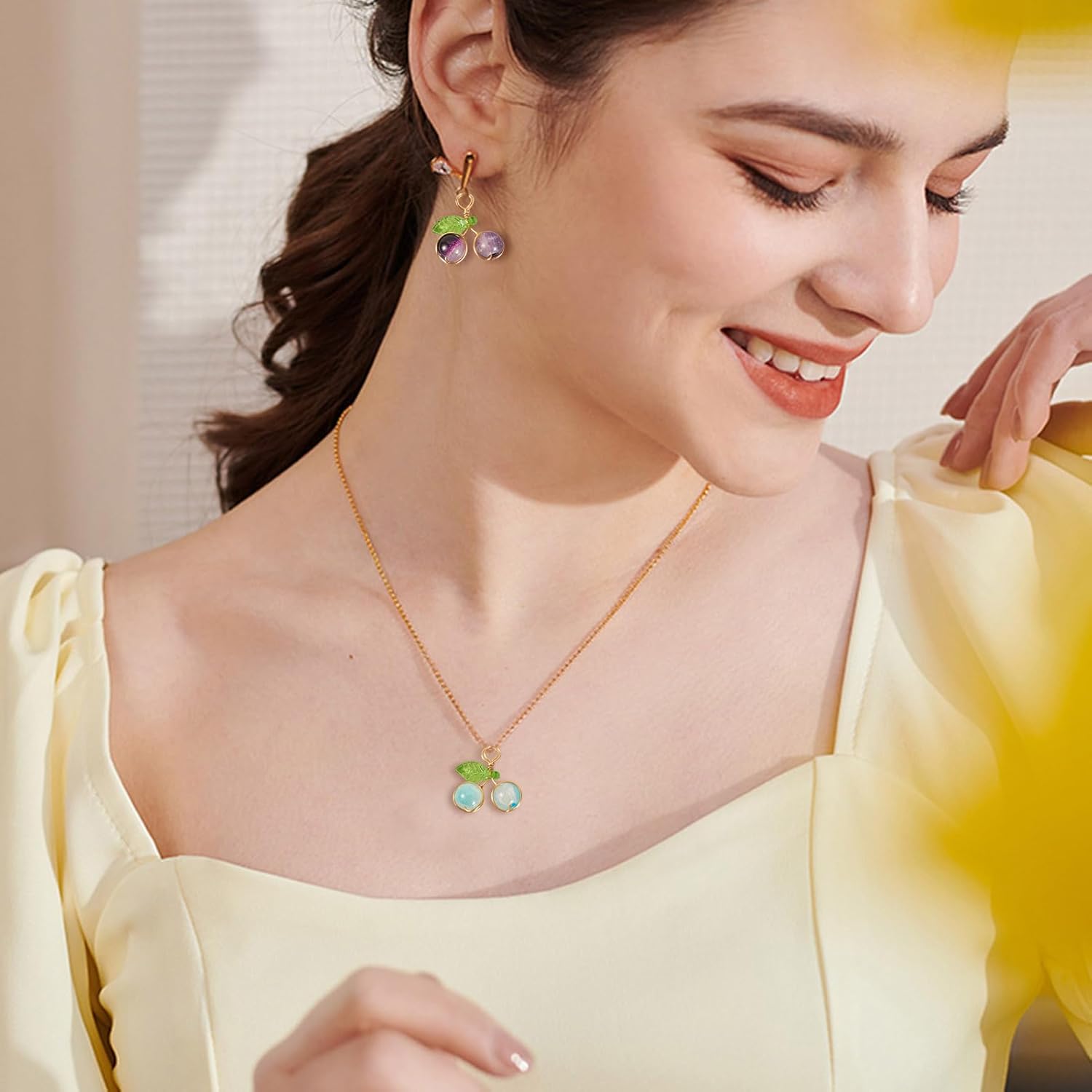 Cheriswelry Cherry Glass Pendants Crackle Bead Dangle Charms Fruit Earring Charms Lovely Hang Ornament for DIY Craft Bracelet Necklace Jewelry Making - Image 3