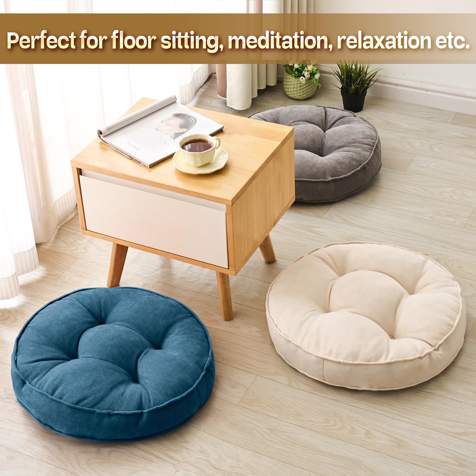 AS AWESLING 55cm x 55cm Floor Pillows Set of 2, Grey, 55CM × 55CM - Image 6