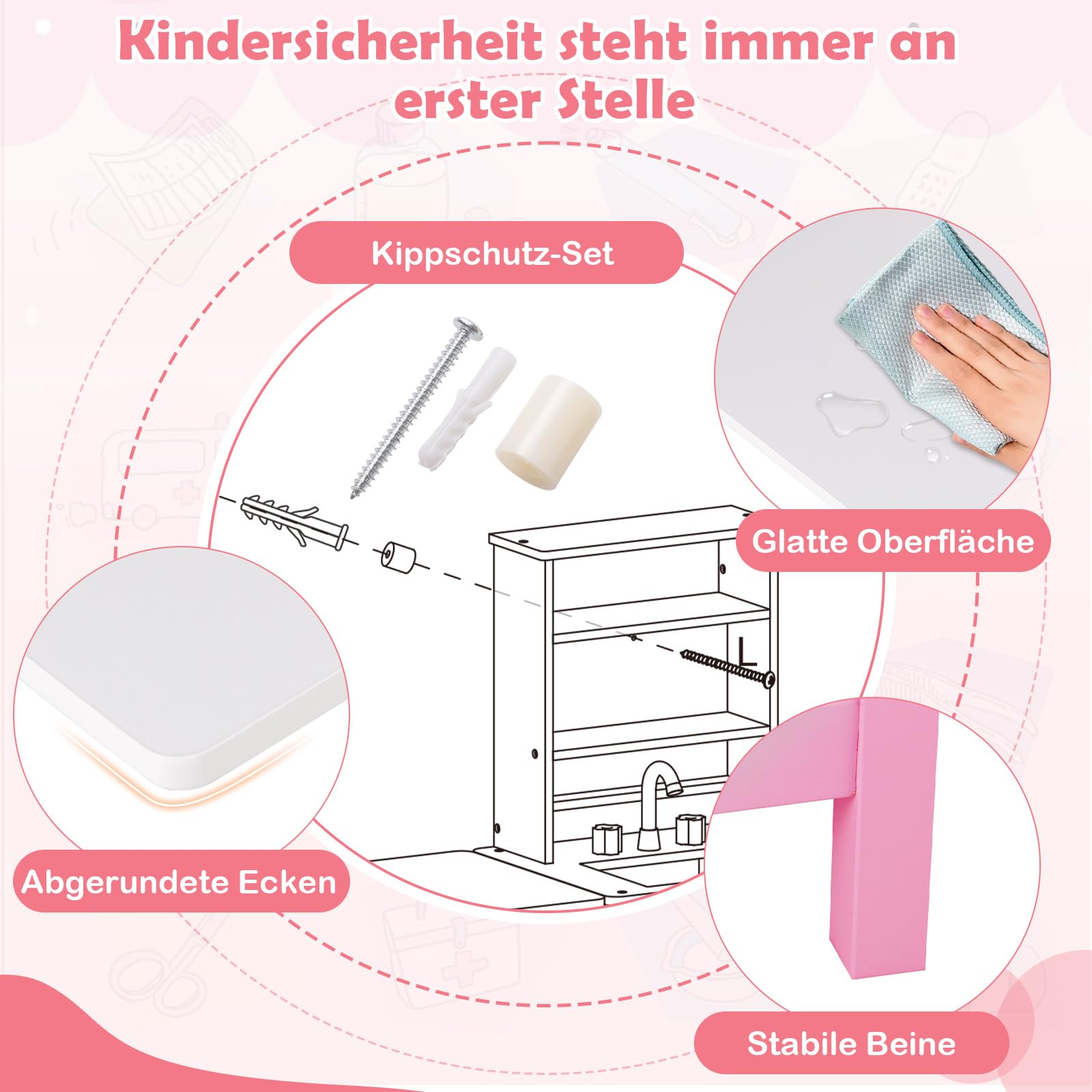COSTWAY Krankenhaus Spielzeug Kinder, Arztkoffer mit Tafel & klappbarer Tischplatte, medizinisches Spielset inkl. Stethoskop, Tierwaage usw. , Tierarzt Doktor-Spiezeug für Kinder ab 3 Jahren (Rosa)