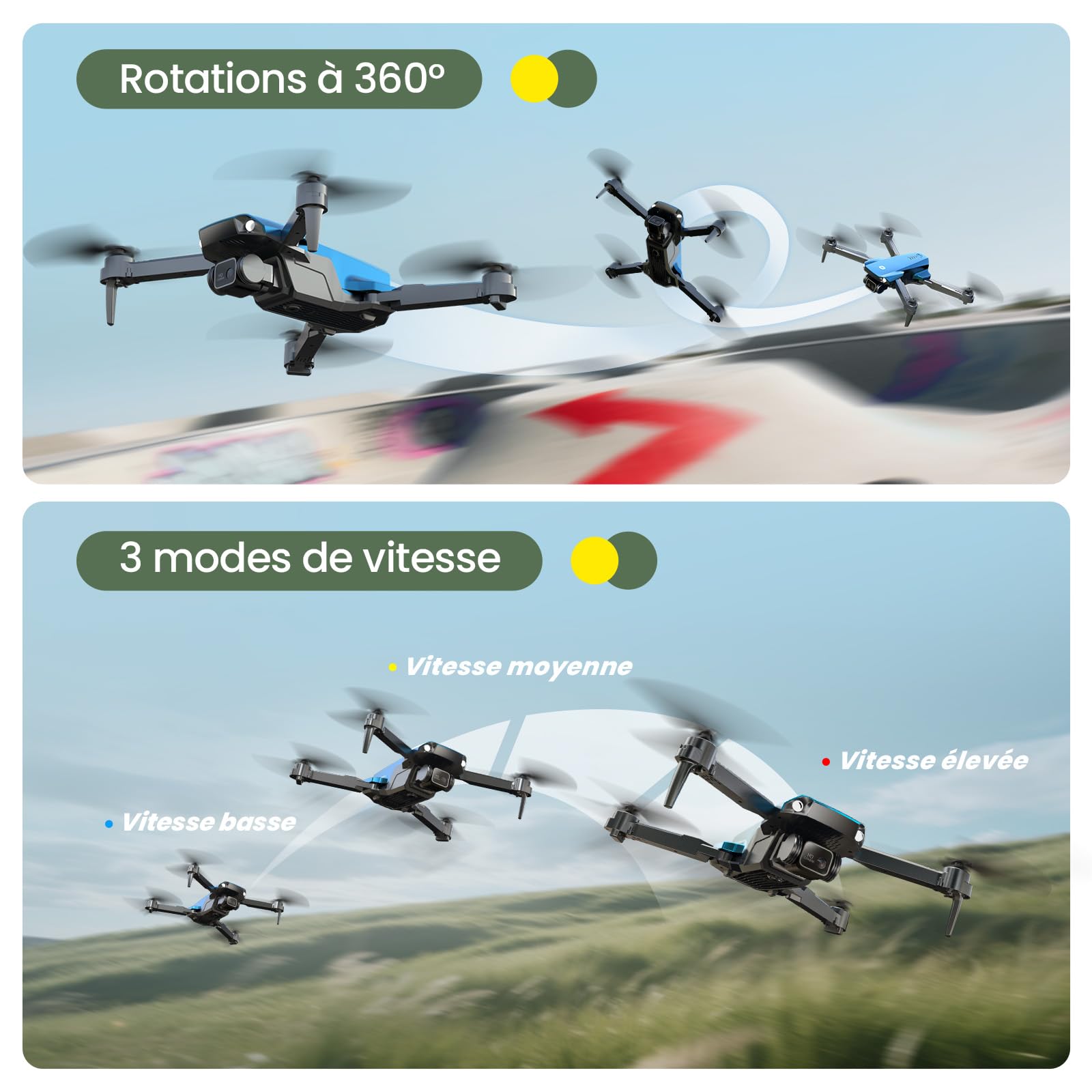 Holy Stone HS290 Dron Plegable con Cámara HD 1080P para Principiantes, Cuadricóptero RC con Flujo óptico, Control por app, Tap Fly, 3 Modos de Velocidad, 2 Baterías, Regalo para Niños y Niñas, Azul