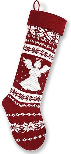Miniatura 2 de Medias de Navidad de punto de estilo nórdico extra largas de 26 pulgadas en borgoñablanco para rellenos y decoración de repisas, paredes y escaleras