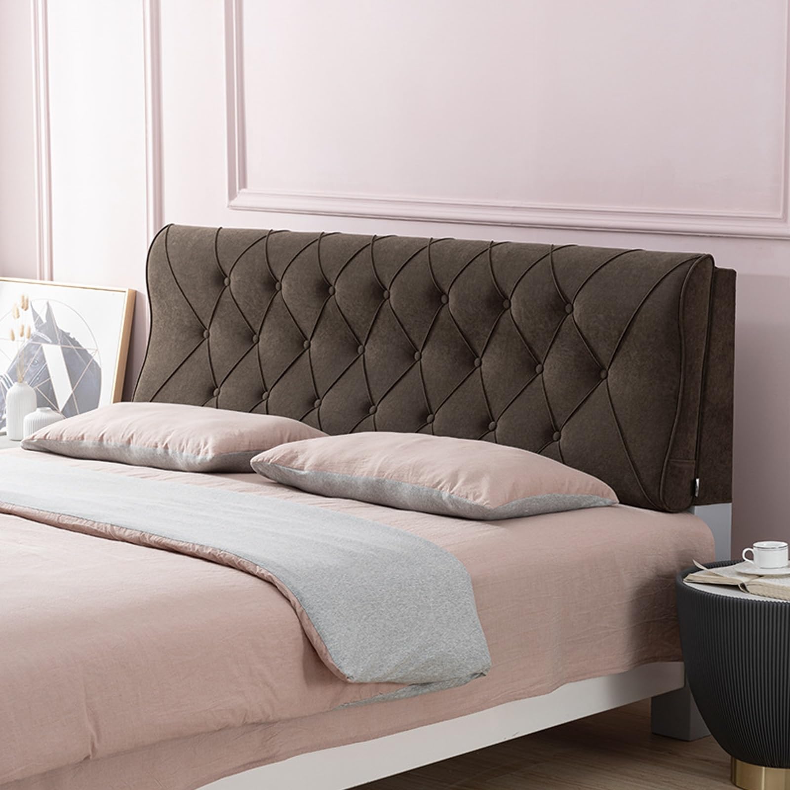Dossier de lit grande tête de lit murale capitonnée en velours marron 180cm