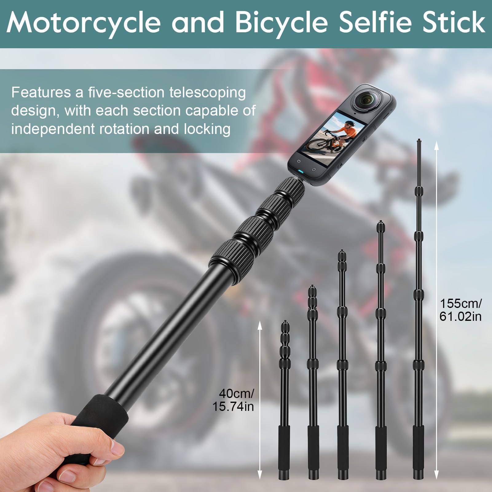 Kit de Montaje de Motocicleta de Repuesto para X4 X5 X3, Soportes de Abrazadera para Manillar de Bicicleta, Juego de Palo de Selfie Invisible de 59 Pulgadas