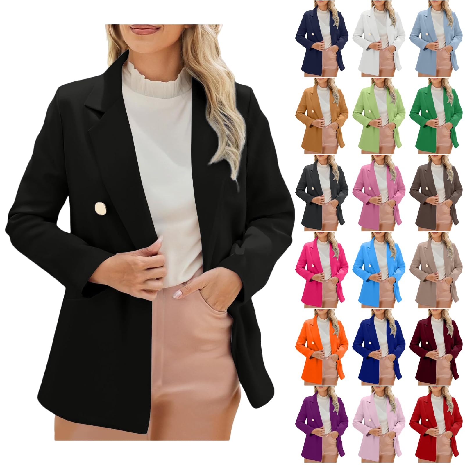 Blazers for Women Business Casual Notch Lapel Blazer Open Front Casual Work Suits Jacket Formal Office Work Jacket
