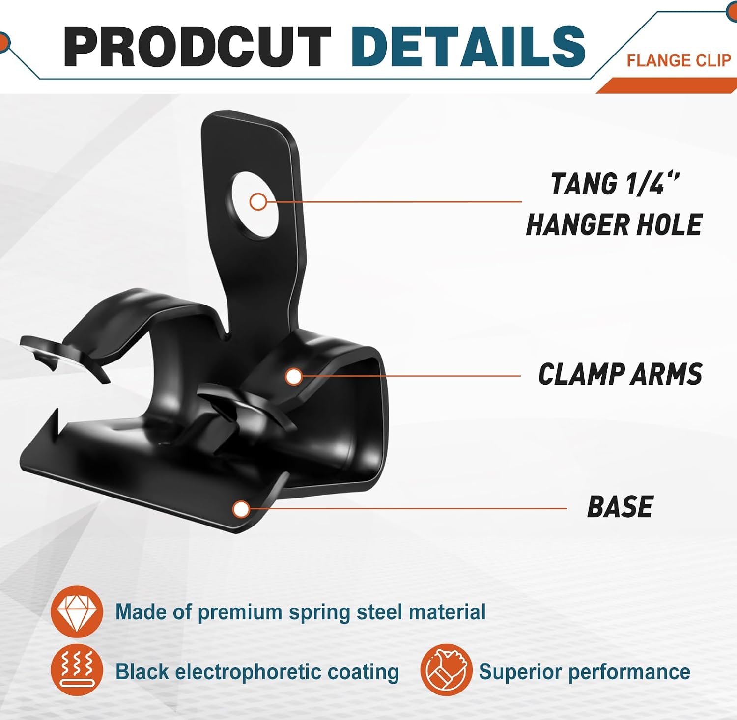 Hicarer 100 Pcs Hammer-On Flange Clip Side Mount 5/16-1/2 Inch Clamp for Beam with Hole Cable Clip for Flanges Spring Steel