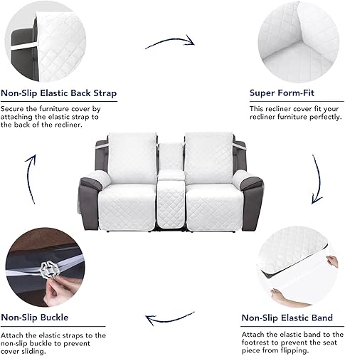 Vista 16 de PureFit Funda reclinable reversible resistente al agua, protector de muebles antideslizante para sillón reclinable de 2 asientos, negro/beige