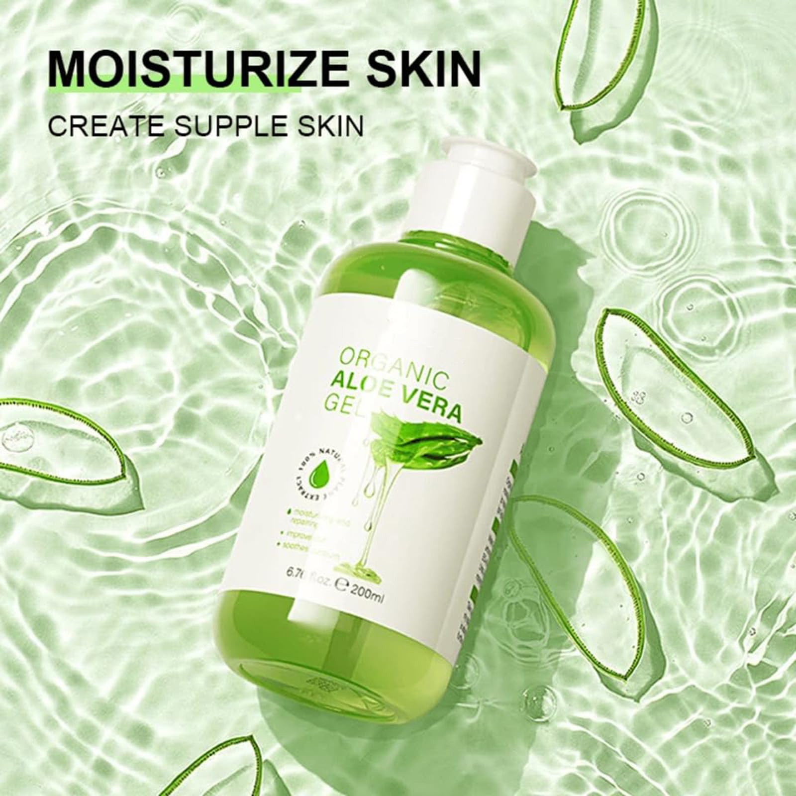 Gel d'aloe vera 100% pur, gel hydratant naturel à l'aloe vera, hydratant quotidien pour le visage, les cheveux et le corps, apaisant et nourrissant, soin après-soleil, 200 g