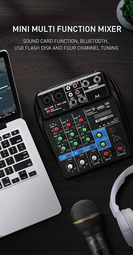TECHBLAZE 4 Channel Audio Mixer Sound Mixing Console with XLR Cable Audio Interface with Bluetooth USB Record Phantom Power Monitor Paths Plus Effects for DJ Mixing Broadcast Live Streaming Webcast : Amazon.in: