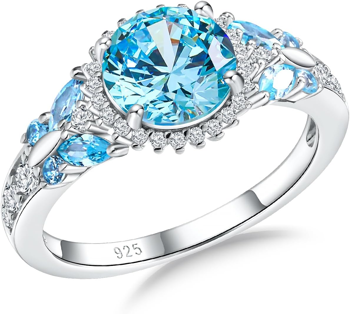 925 Sterling Silver Created Amethyst/Aquamarine/Emerald/Ruby/Sapphire Promise Engagement Rings for Women Cocktail Wedding Birthday Jewelry