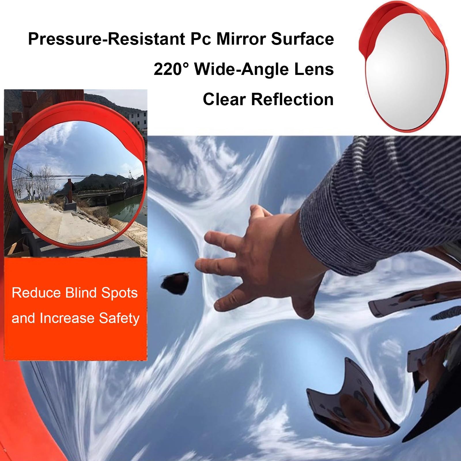 Miroir Convexe Circulation Réglable, Miroir Routier Convexe Vision à 220°, Miroir de Sécurité avec Dos en ABS pour Angles Morts, Allées, Entrepôts(80 * 80cm/31 * 31in)
