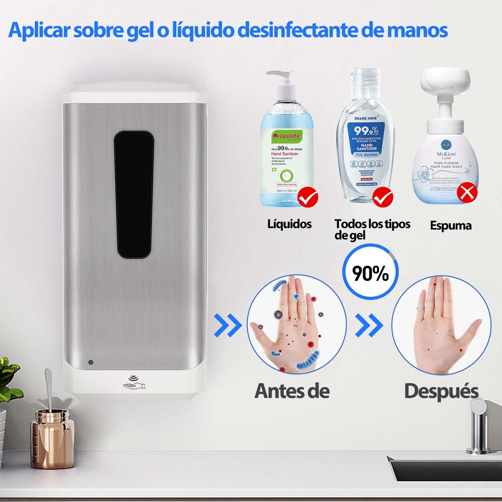 Dispensador de jabón automático de 1000 ml, dispensador de jabón automático de Pared para el hogar, Cocina, Hotel, Oficina, Restaurante, instalaciones de Salud