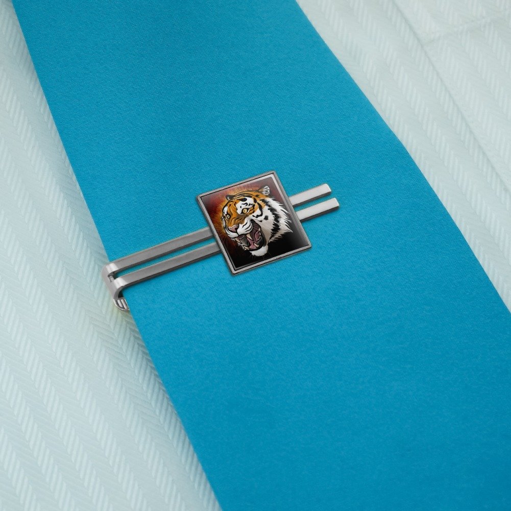 GRAPHICS & MORE Fierce Tiger Square Tie Bar Clip Clasp Tack- Silver or Gold