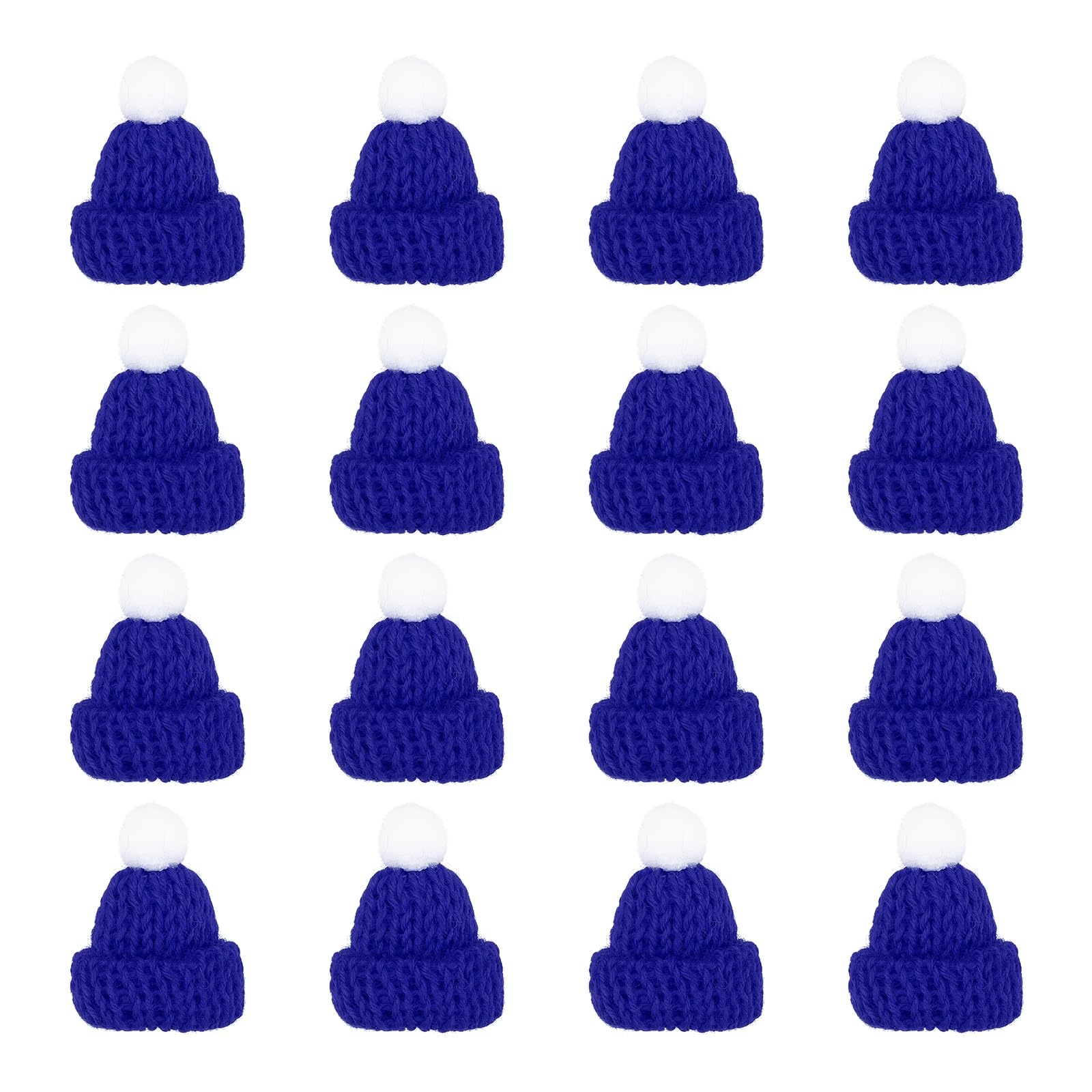 PATIKIL Mini Christmas Knit Hats, 16Pcs Miniature Doll Hat DIY Craft Knitting Decoration for DIY Hair Accessories Art Crafts Festival Tree Ornaments, Deep Blue
