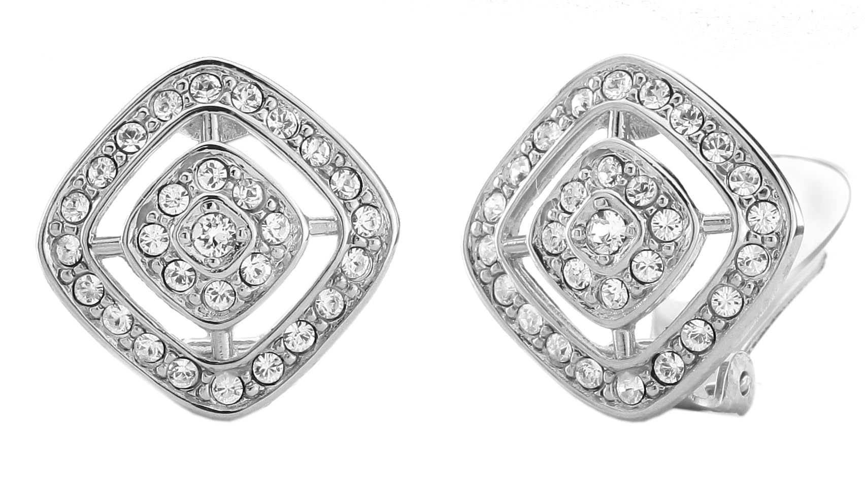 Traveller Ohrclip - Damen - Silberfarben - Kristal Steine - Quadrat - Ø 17mm - Platiniert - 157015