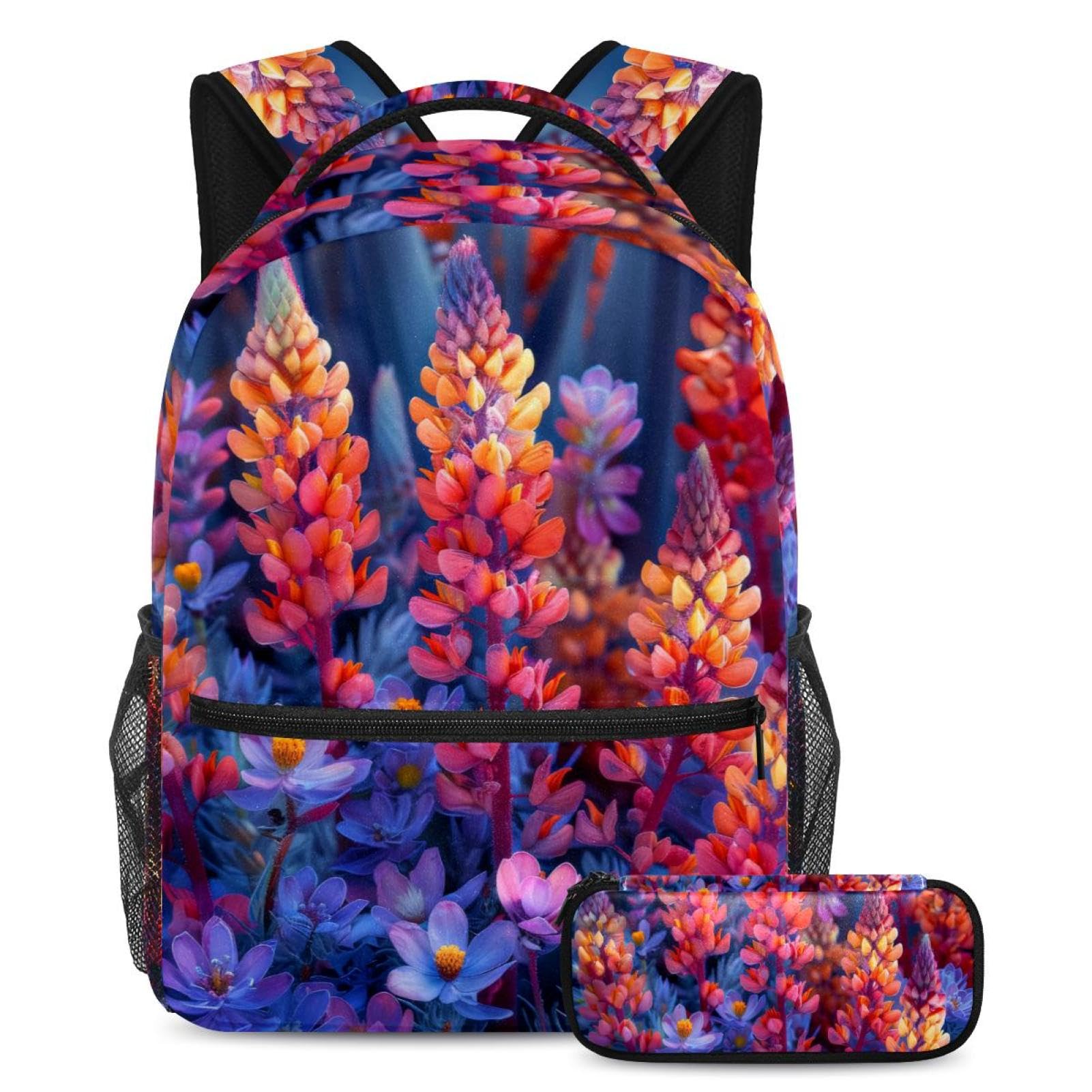 Trousse à crayons et sac à dos fleurs rouges contre le mal de dos