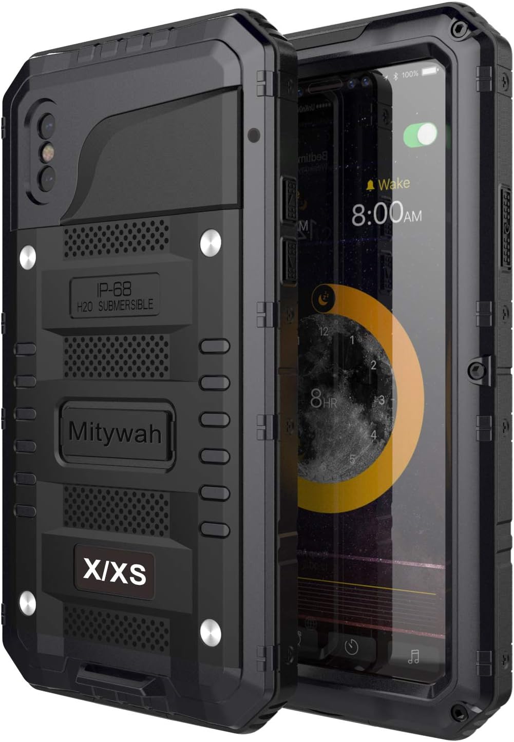 Mitywah Shockproof Case Compatible with iPhone X/XS, Waterproof 360 Full Body Protective Cover Built-in Screen Protector Armor Military Grade Heavy Duty Metal Shell with Impact Resistant Bumpers
