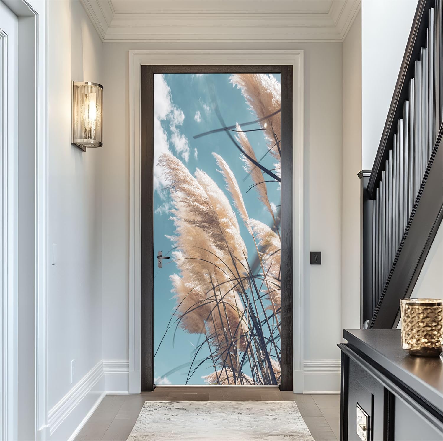 FLFK Peel and Stick Door Sticker 77x200cm-3D Pampa Grass Self-Adhesive Door Mural Poster Photo Wallpaper for Bedroom Office Decor(2Pcs/Set) โ image 1