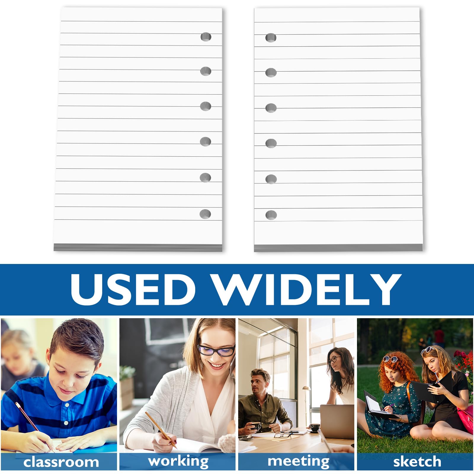 Ireer Wkład papieru w linie, 200 arkuszy do segregatorów 3 x 5 segregatorów, 6-pierścieniowych notatek, mini w linie, biały wypełniacz, do planera, pusty papier w linie do segregatora (styl w linie)