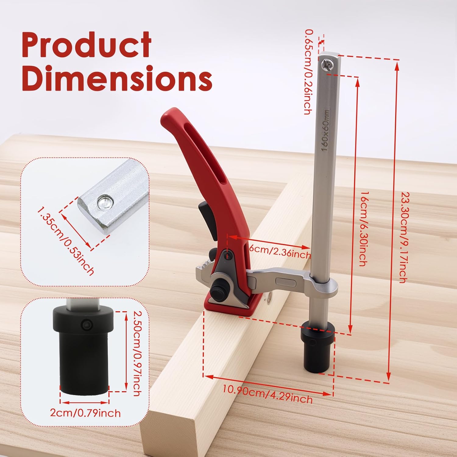 2 Pcs Holdfast Dog Hole Clamp Adjustable Range Multi Angle Ratcheting Table Clamp for Woodworking Tool(Red+silver,20mm)