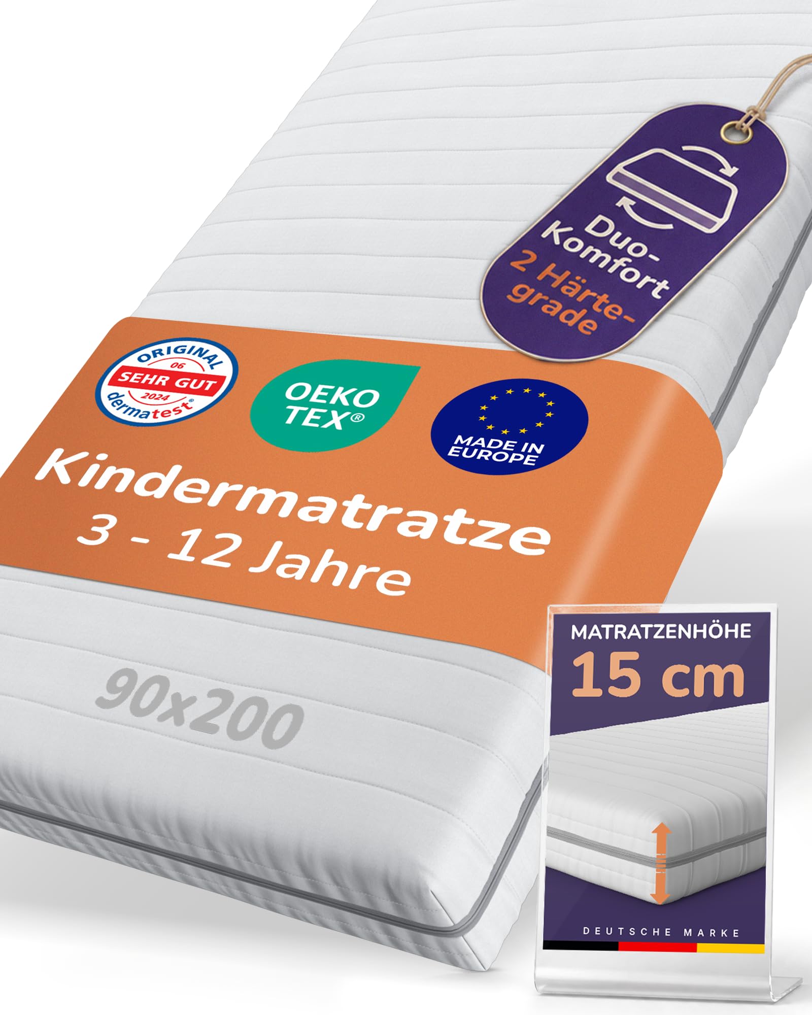 Sun Garden Kindermatratze 90x200 cm 2-in-1 Mitwachs-System Oeko-Tex Dermatest Komfortschaum RG28 Made in Europe