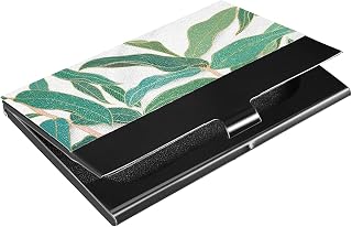 ALAZA Capa para cartão de visita engraçada mármore branco tropical para mulheres homens bonitos couro PU e cartões de nome de metal com clipe