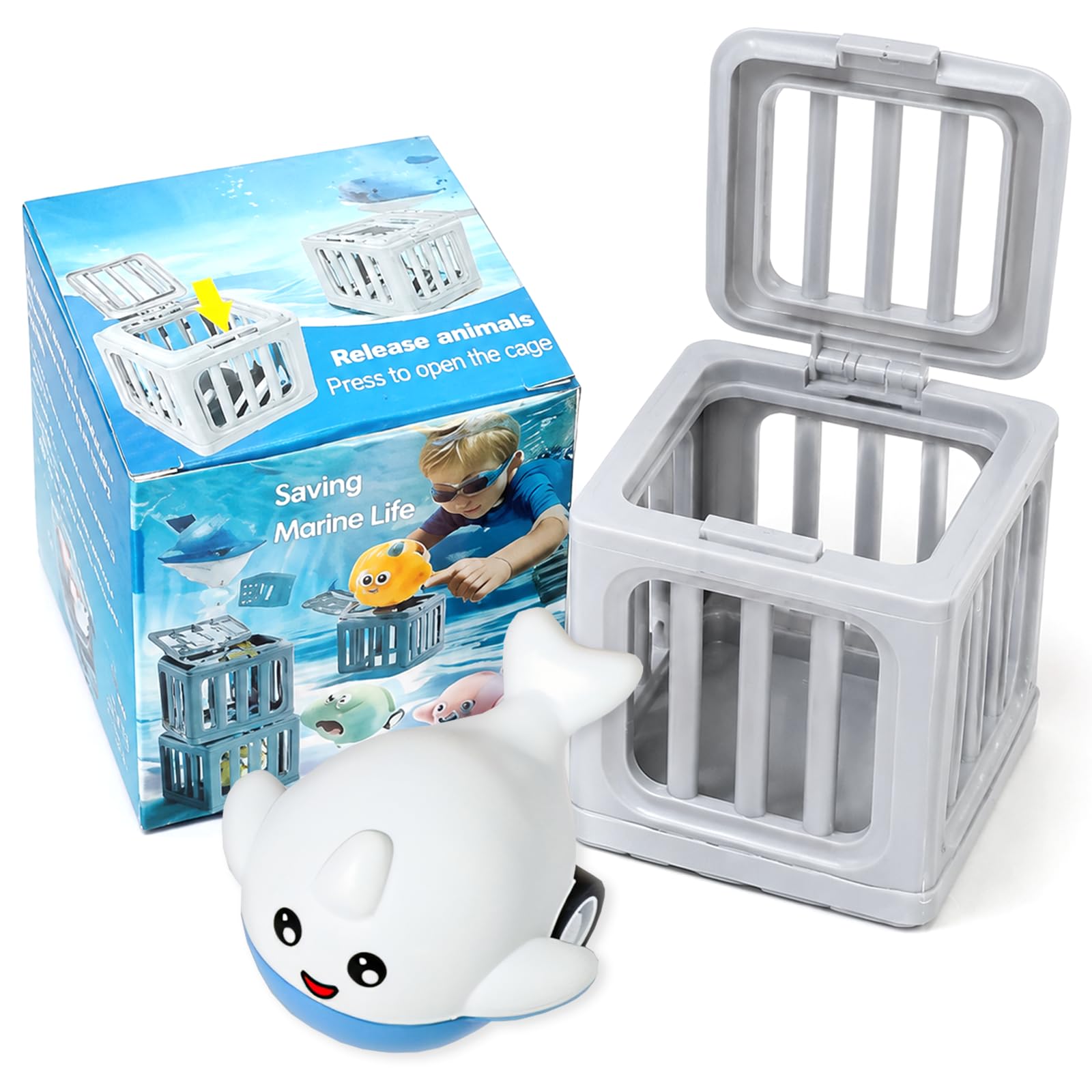 Swimming Pool Diving Toys, Underwater Dive Rescue Game with Whale Model & Dive Cage, Funny Sinkies for Swimming, Interactive Pool Toy for Focus Enhancement, Creative Swim Toys for Boys & Girls