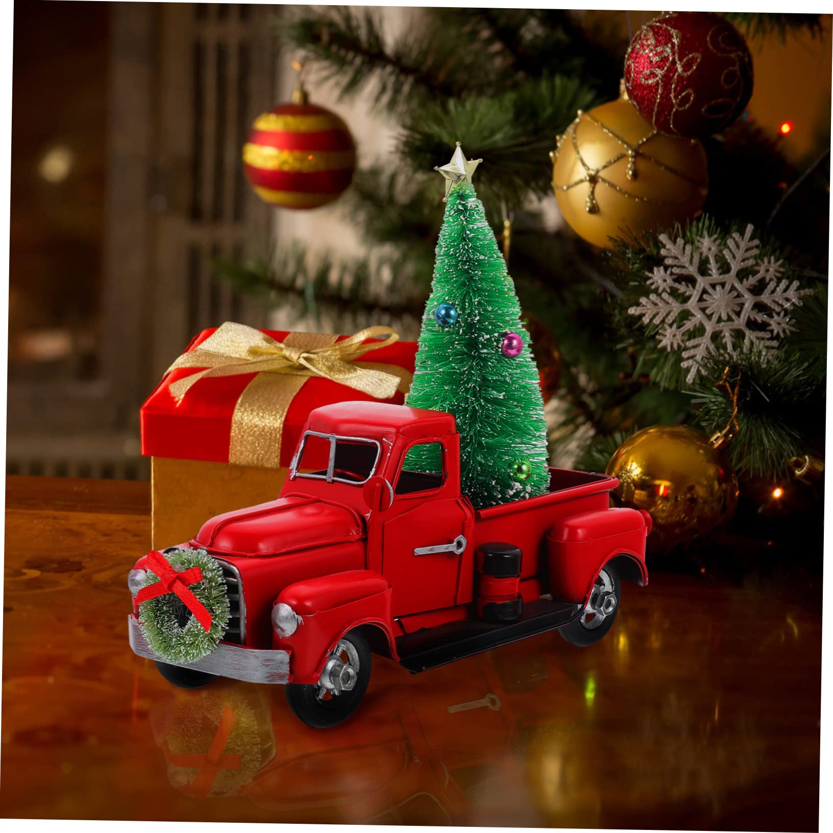 Weihnachtlicher Retro LKW Deko - Metall Truck Mit Christbaum