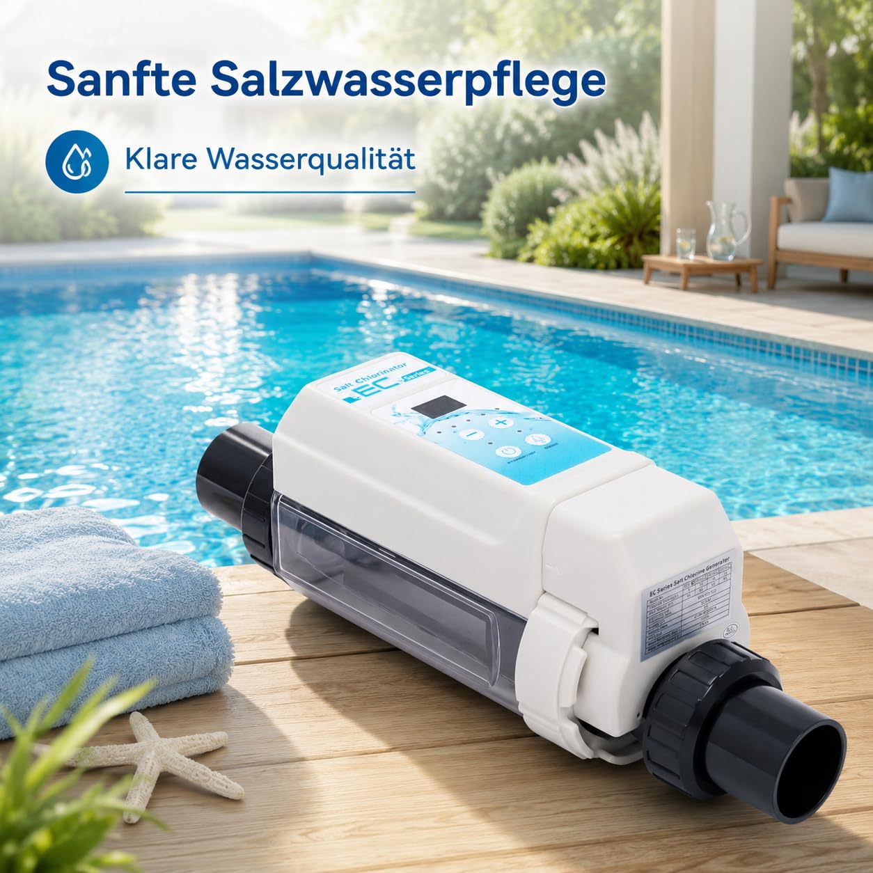 Clorinatore di sale per piscina, 38,7 cm, impianto di elettrolisi sale, clorinatore per piscina, bianco, moderno, in plastica, per la cura dell'acqua salata