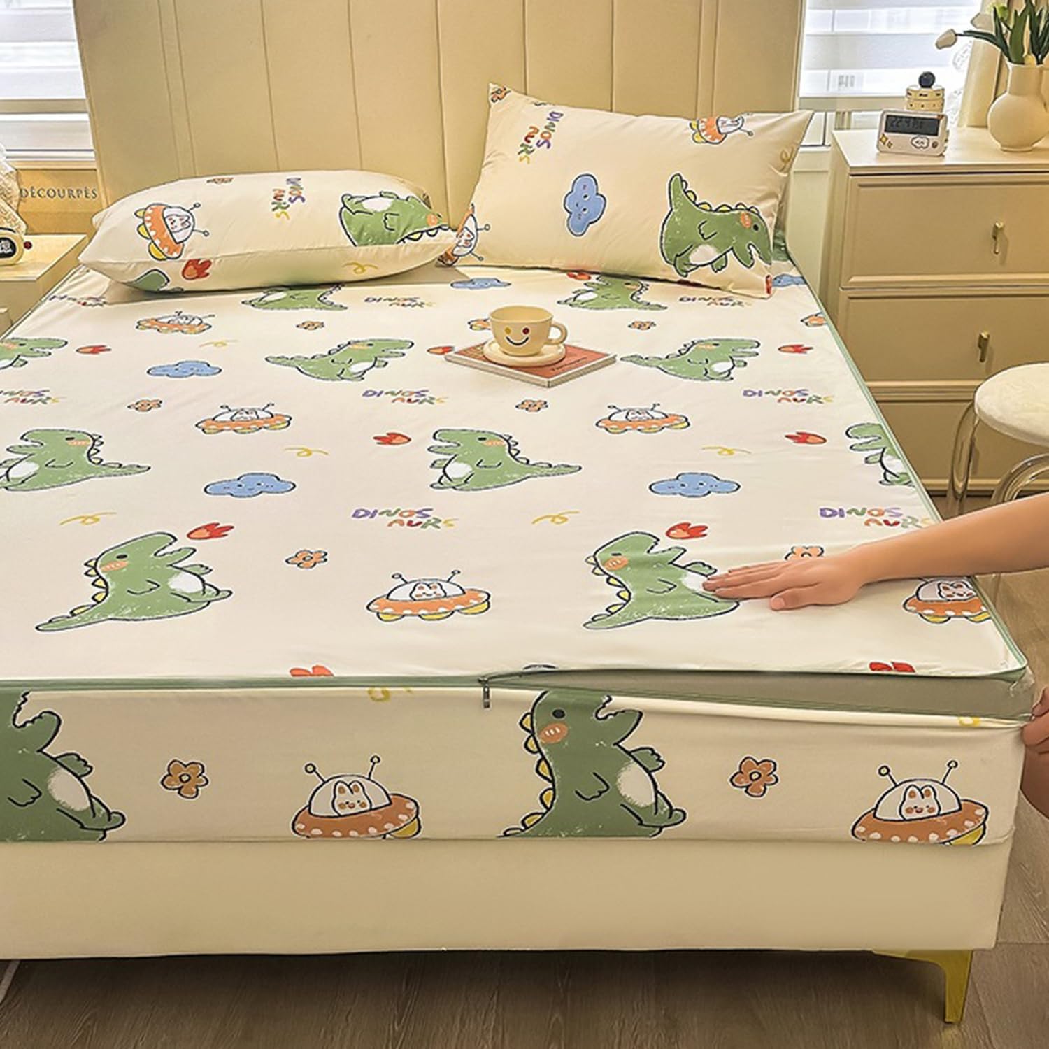 G,120X200cm+15,LDLCYCN Waterproof Mattress Protector Customizable Zipped Mattress Cover Pattern Single King Bed Fitted Sheet Breathable Soft Zip Up Bed Sheets Fully Total Encasement Cover