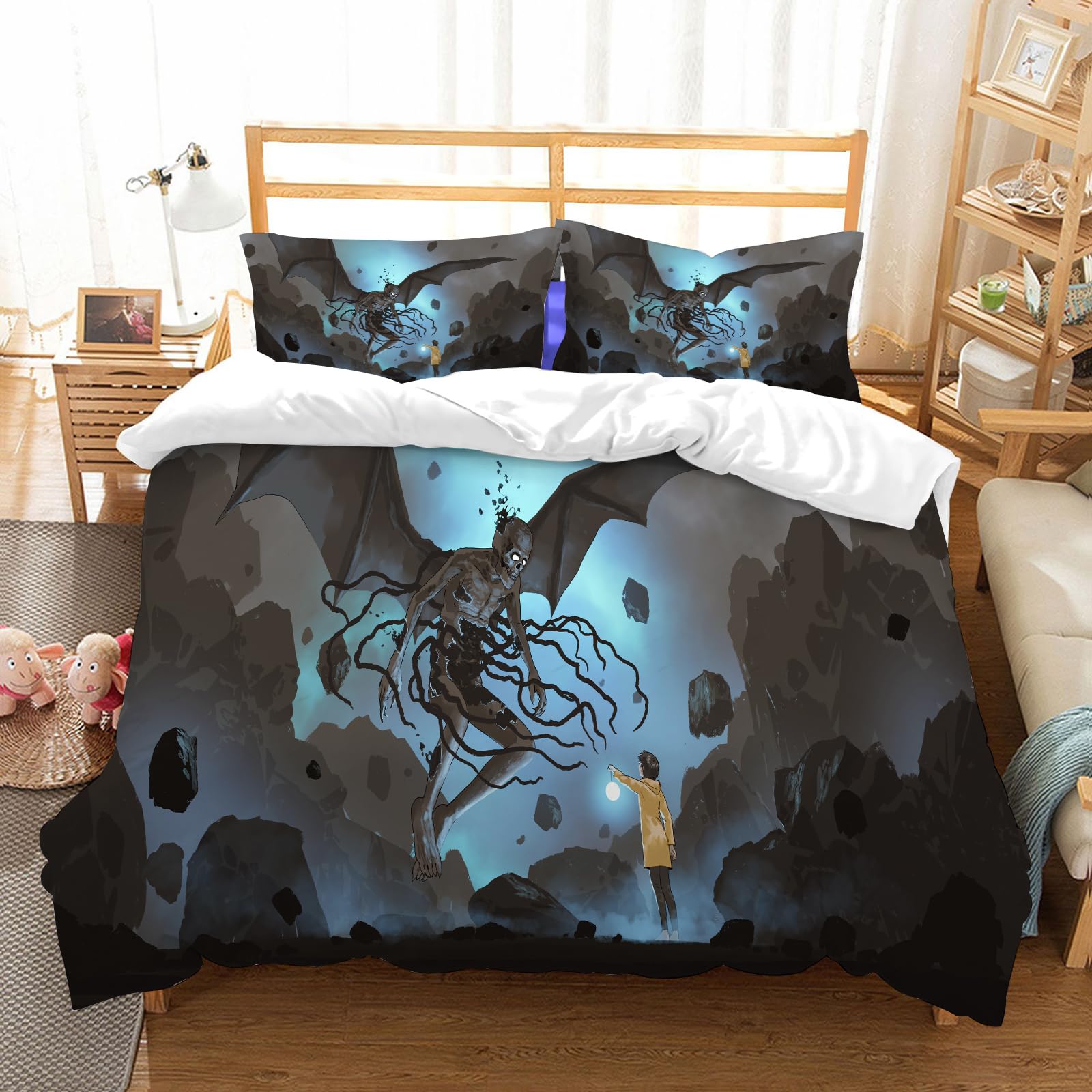 Parure de lit 100% microfibre 178x208 cm avec 2 taies motif lanterne et fantôme
