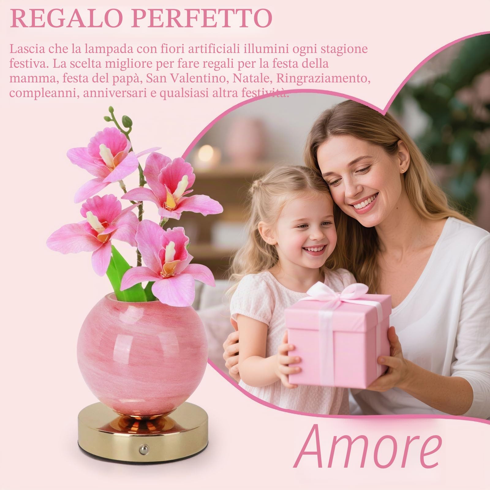 BVI BOOMERVIVI Lampada da tavolo a forma di tulipano, ricaricabile, senza fili, dimmerabile, con tulipano artificiale, lampada da scrivania a LED, da comodino, regalo romantico per ragazze, donne