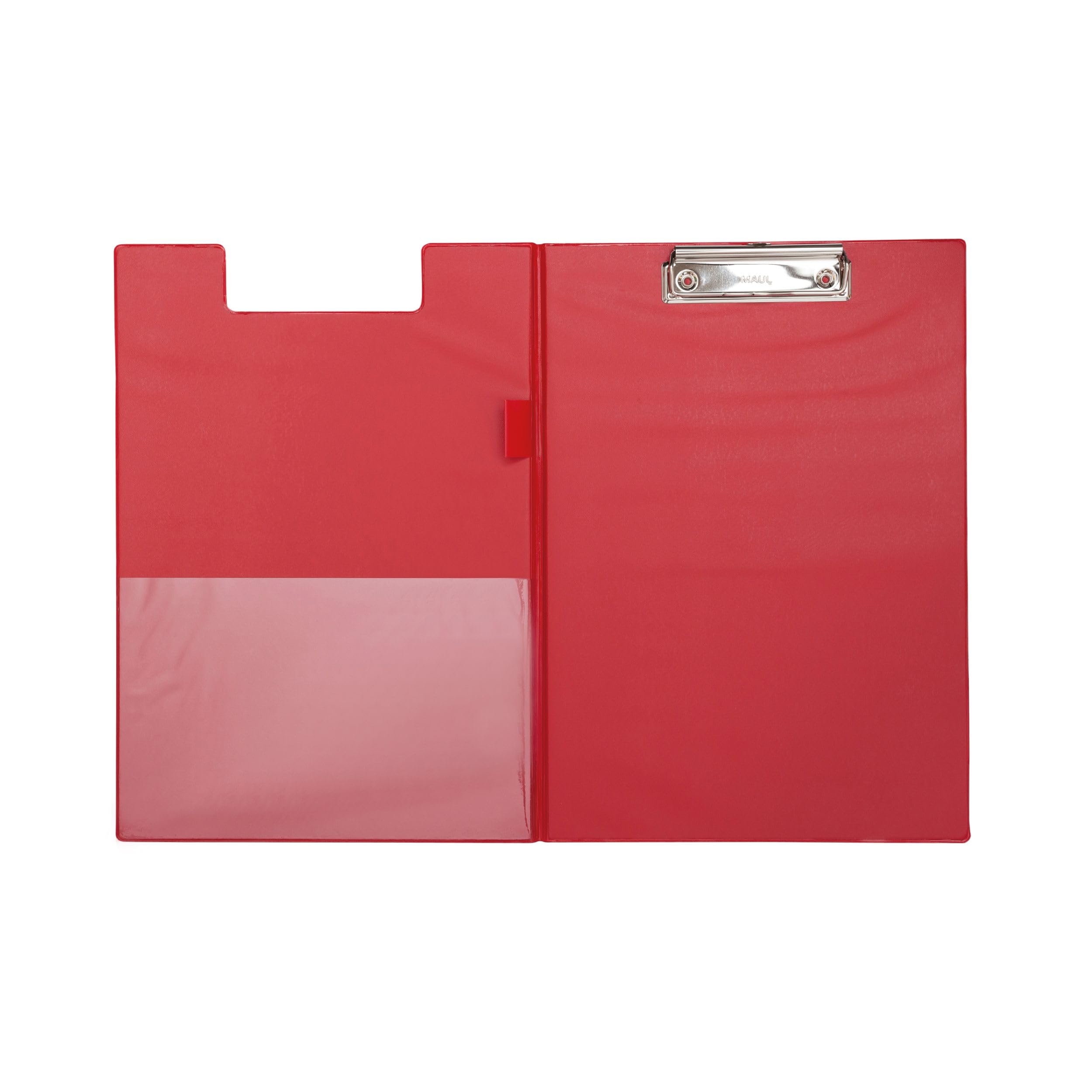 MAUL MAULpoly A4 Writing Case, Cardboard Clipboard with PP Film Cover, Conference Folder with Compartment for Documents, Practical for Hanging, for Office, Kitchen and Workshop, Red