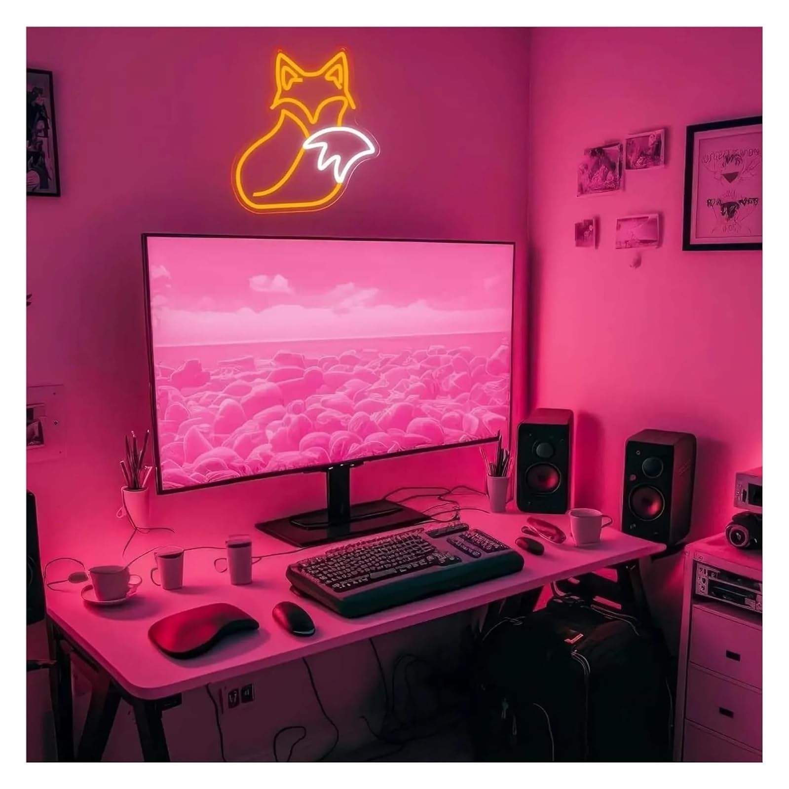 Segno di luce al neon Lampada al neon con scritta "Volpe" rilassante, decorazione da parete per camera letto, soggiorno, festa, 34x30 cm