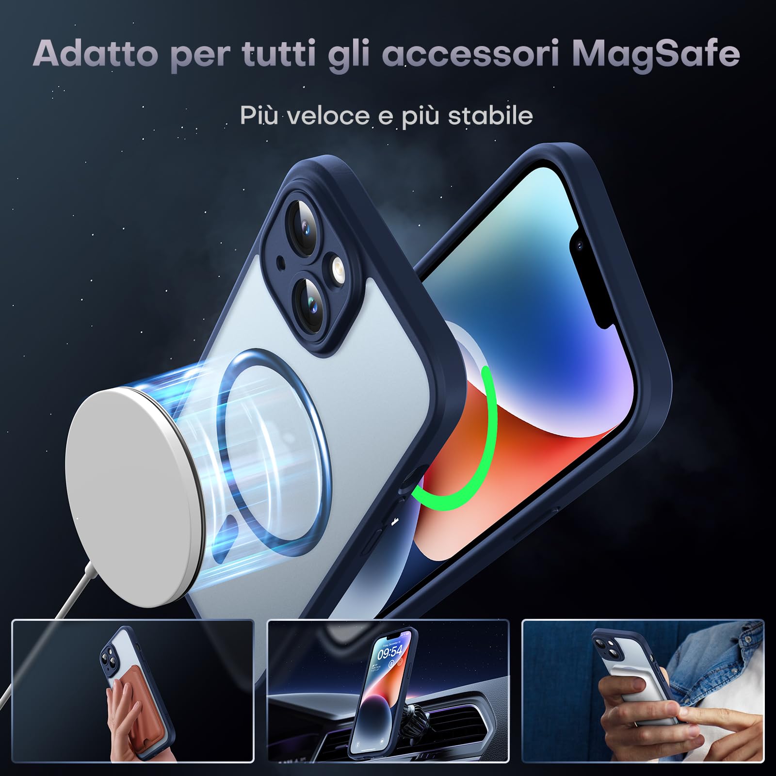TOCOL Cover Magnetica per iPhone 14 6,1 Pollic, Compatibile con MagSafe, Protezione Fotocamera Integrata, Custodia Antiurto Traslucida Opaca, Blu