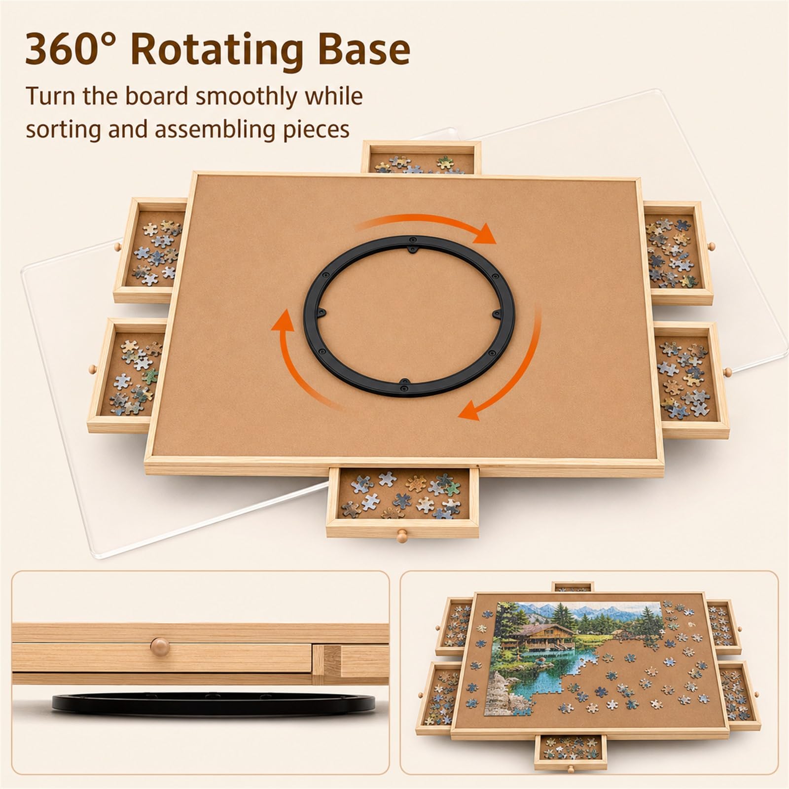 Porta Puzzles Portatile,Tavole per Puzzle,Tavolo da Puzzle Portatile,con 6 Cassetti,Base Rotante A 360°,Ideale per Adulti E Appassionati di Puzzle