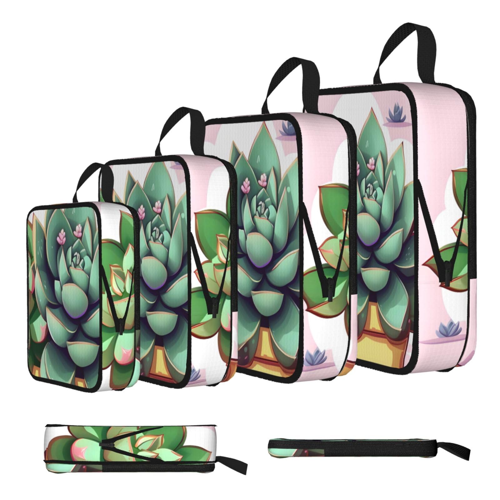 Sxzvvbn Black Cartoon Succulents Compression Packing Cubes 4 Piece Set