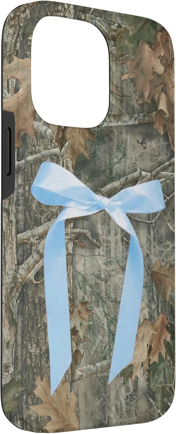 Cute Camo Aesthetic Blue Ribbons and Bows Case for iPhone 14 Pro Max