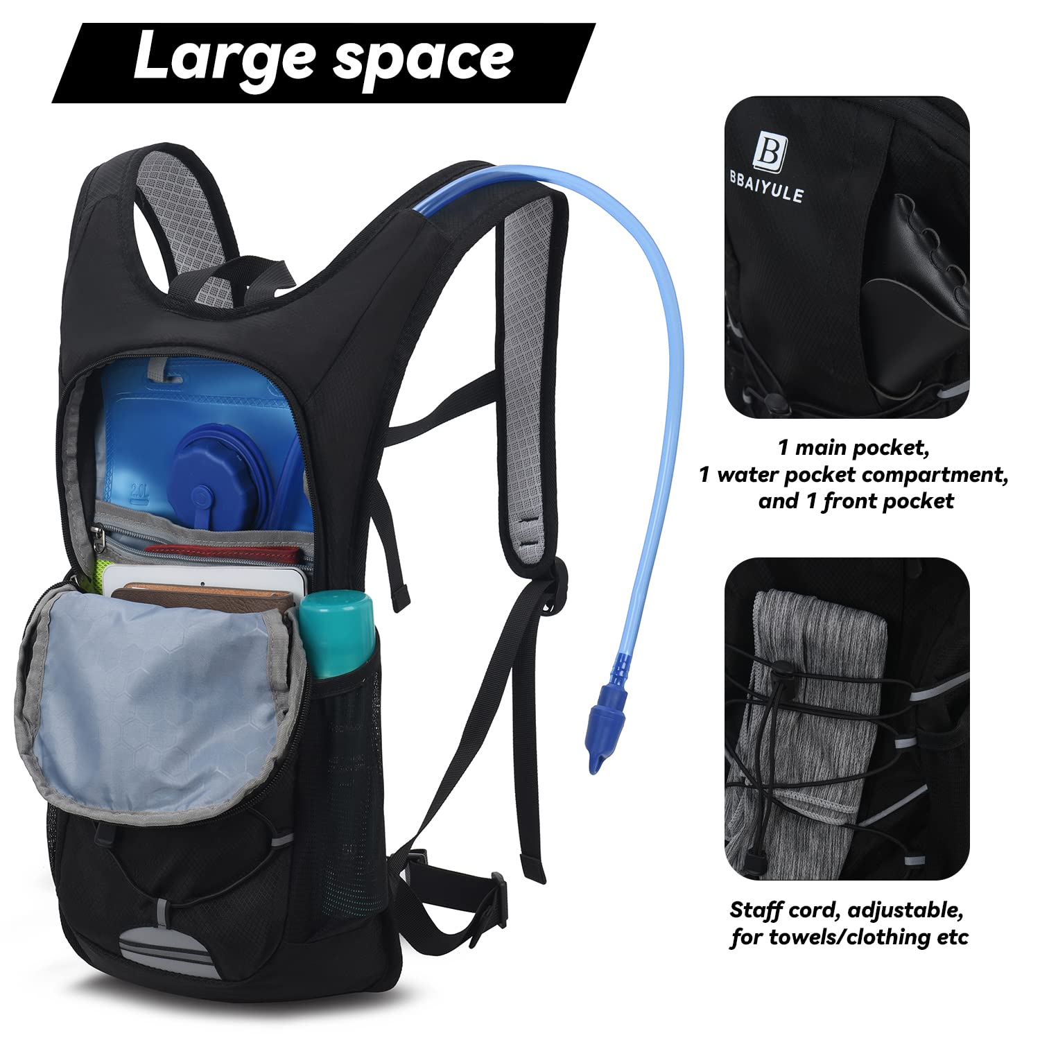 Trinkrucksack mit Trinkblase 2L, BPA-Frei | Trinkrucksack 2l mit Reflektoren | Rucksack mit Trinksystem | Laufen, Fahrrad & Camping Sportrucksack Fahrradrucksack