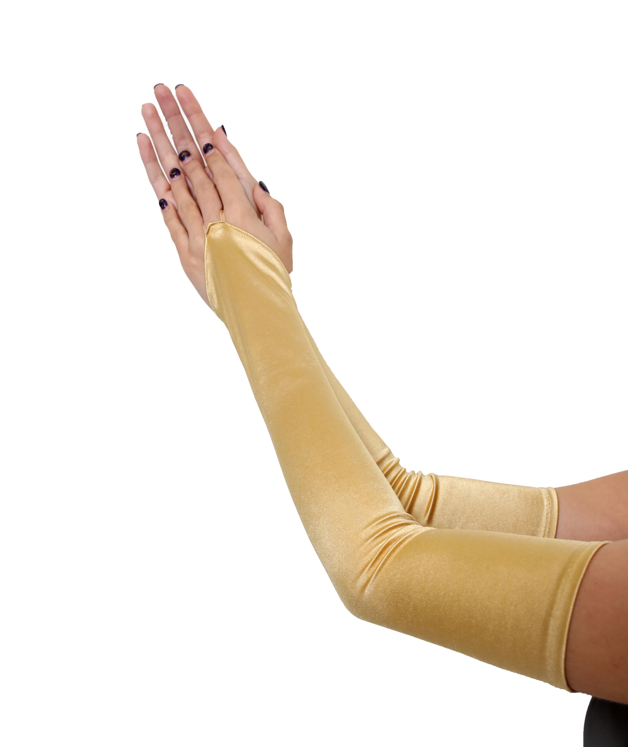 SACASUSA (TM) Fingerless Long Over the Elbow Bridal Satin Gloves with 20 colors - Gold - One Size