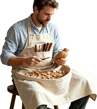 sogiv Wood Carving Apron with Chip Catcher, Protective Woodworking Gear for Carvers