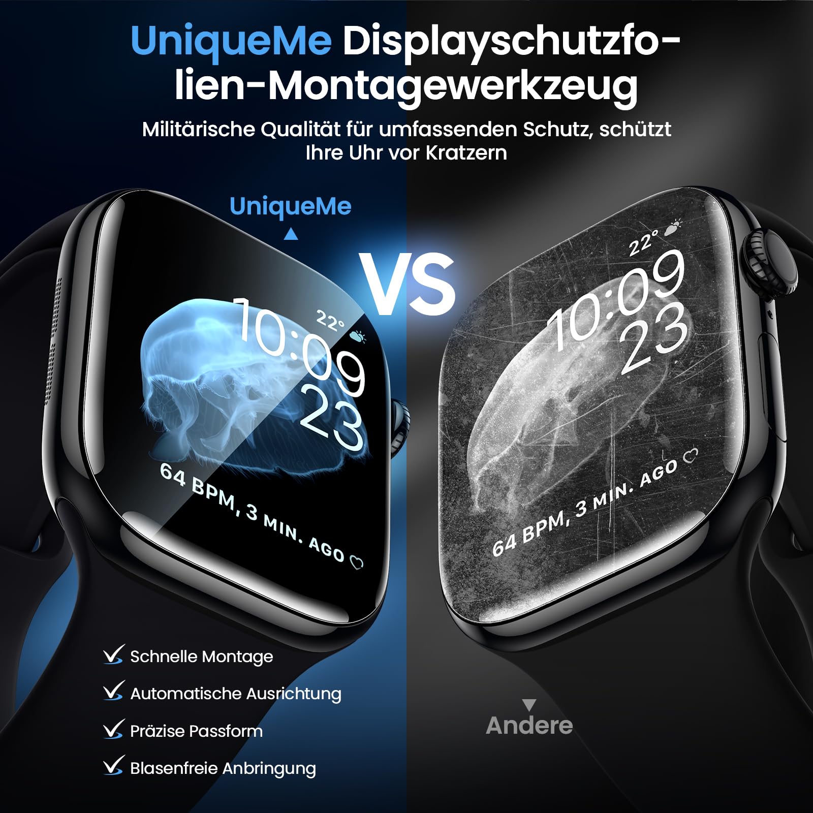 UniqueMe Folia ochronna na wyświetlacz Apple Watch 46 mm, 4 sztuki folii ochronnej do iWatch Series 11/10, bez kurzu i pęcherzyków powietrza, folia HD TPU [łatwa instalacja]