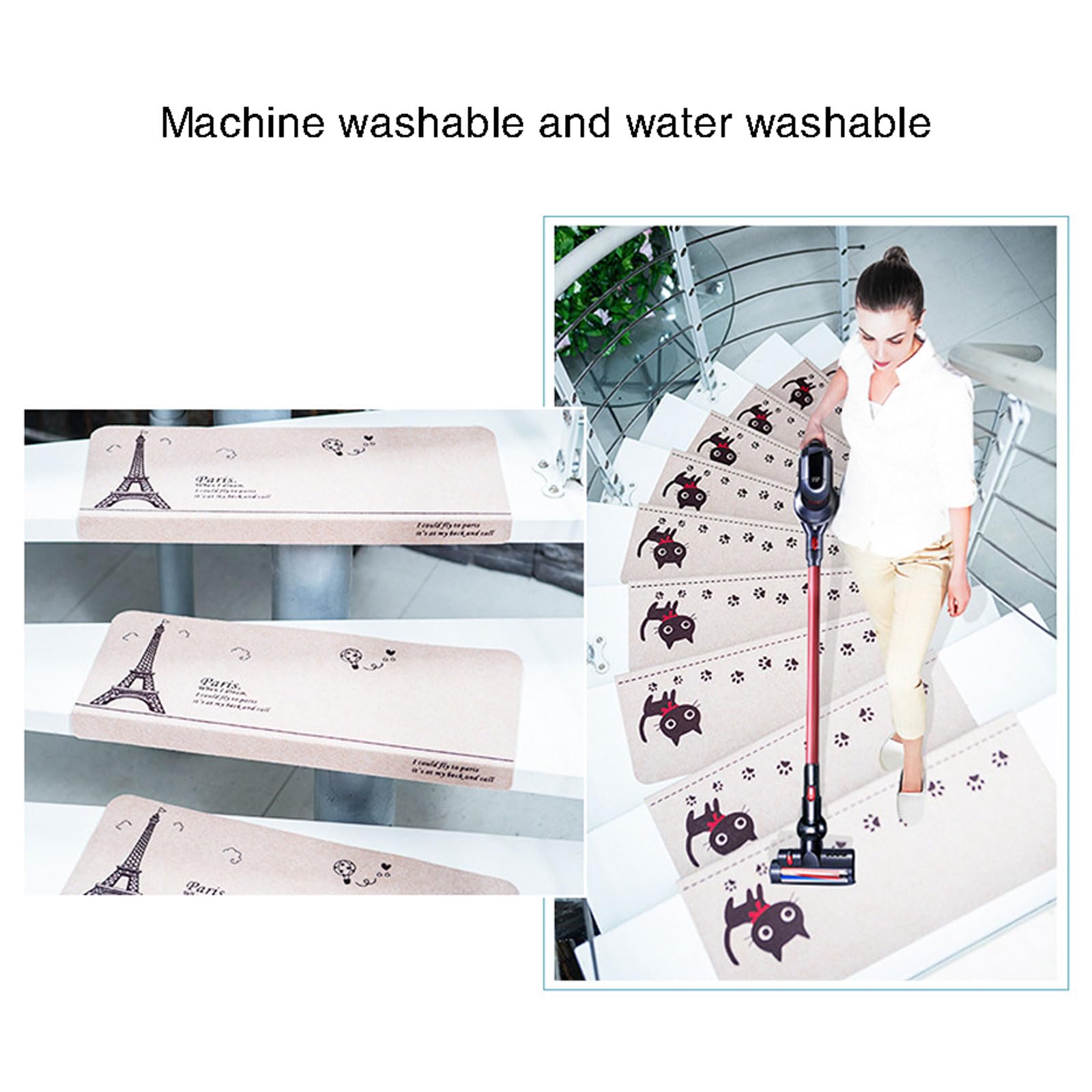 Lot de 5 tapis d'escalier autocollants antidérapants lavables pour la sécurité et la protection des marches d'escalier antidérapantes pour marches en bois Tapis décoratif pour décoration d'intérieur