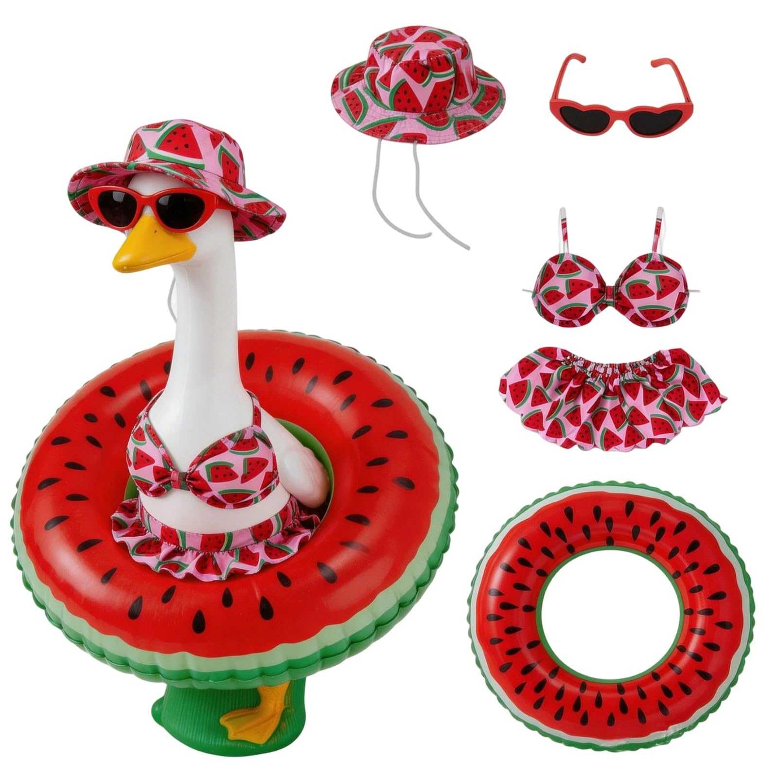 Porch Goose Outfits, Summer Style Goose Outfits with Swimming Ring Cute Goose Clothing fit Large 23" H Statues for Outdoor Garden and Yard Decoration